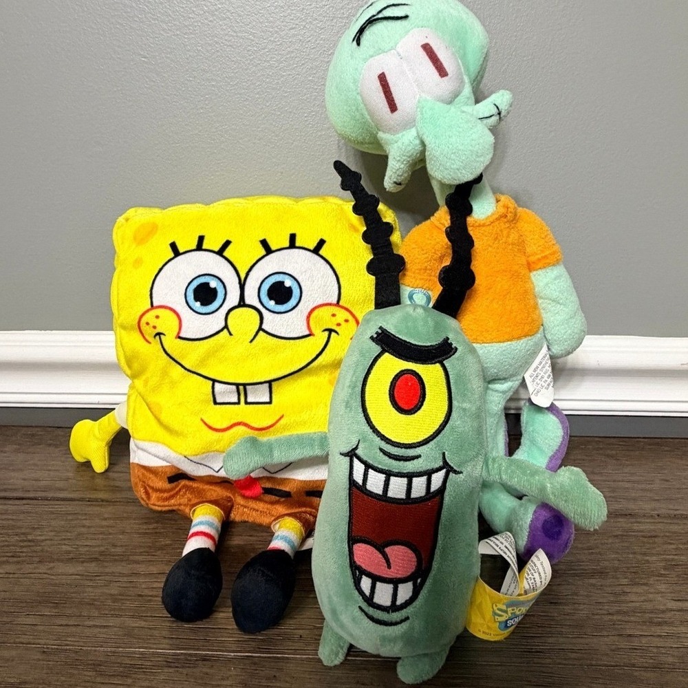Nickelodeon SpongeBob SquarePants Plankton Squidward Plush Stuffed Toy Set 3pc